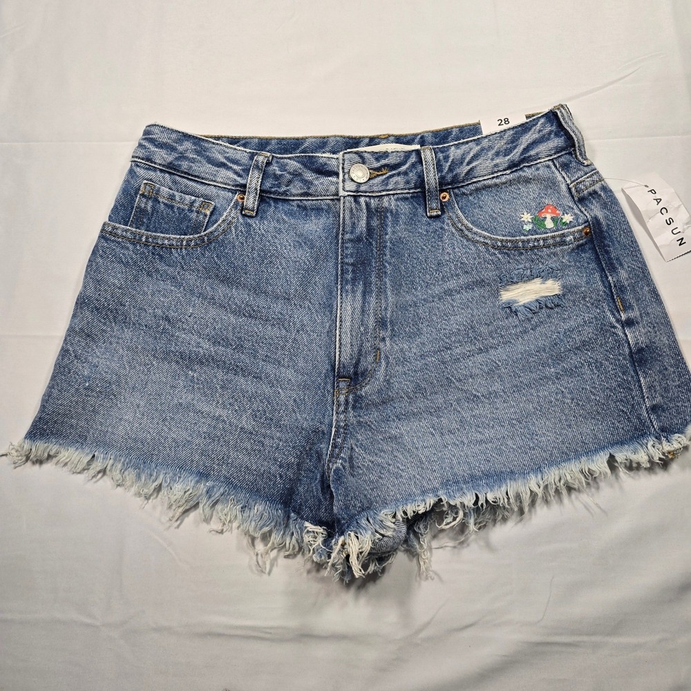 PacSun Boho High Rise Embroidered Denim Shorts Festival Women's 28